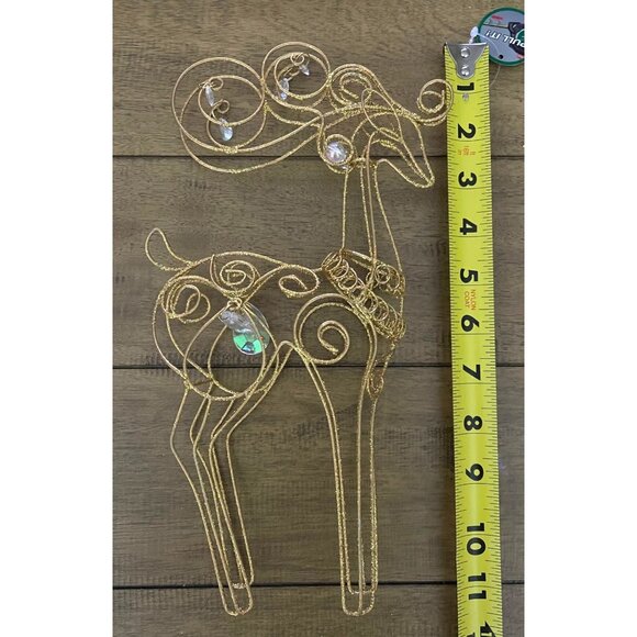 VNT Gold Wire Reindeer With Crystal Accents 10" Christmas Glitter - Picture 3 of 4